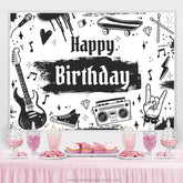 Schwarz-weiße Rockmusik Geburtstagskulisse für Jungen